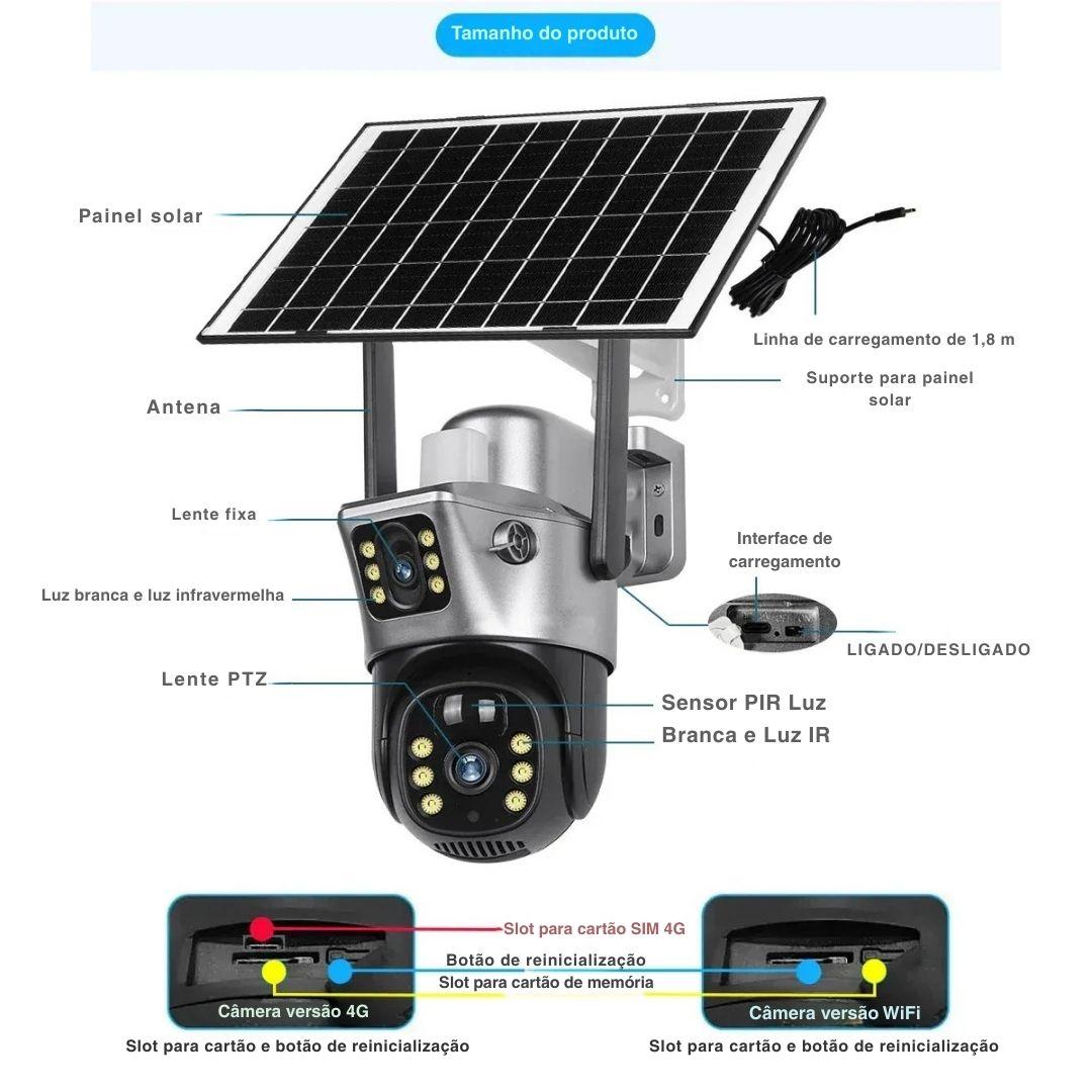 Câmera Solar 4K com Lente Dupla e 4G/WiFi