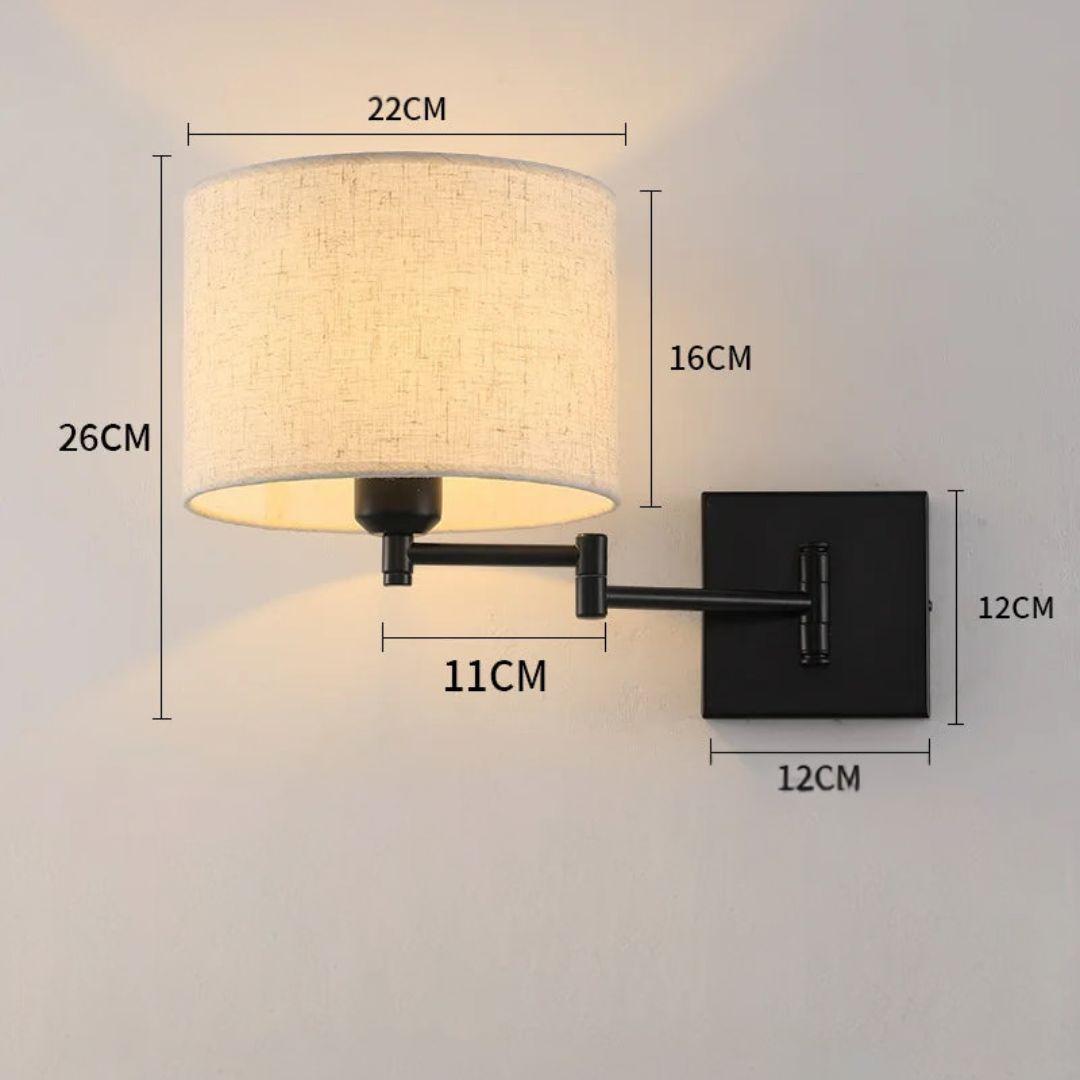 Luminária de Parede com Braço Dobrável e Abajur de Tecido