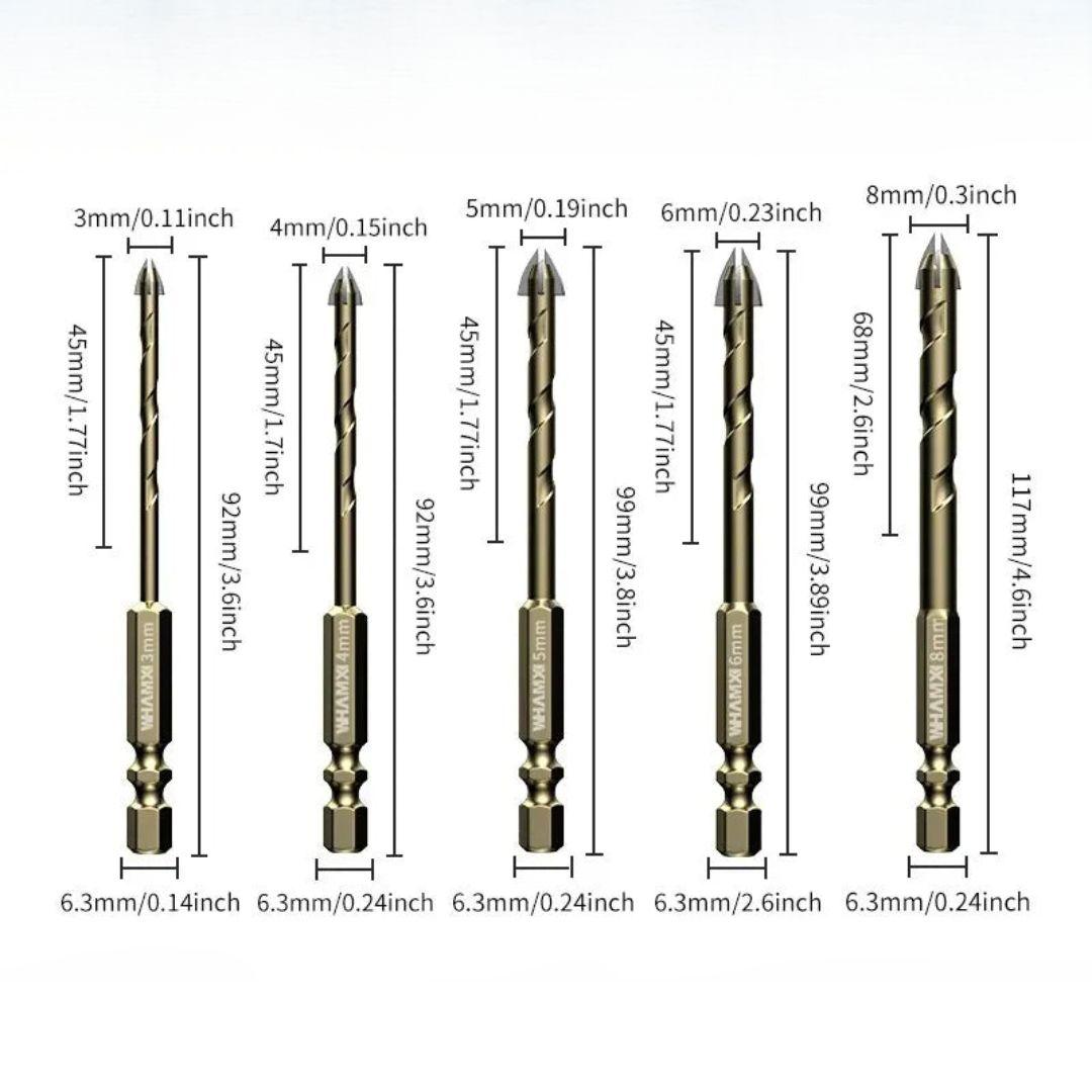 Conjunto de Brocas de Carboneto para Telhas e Vidro - 5/7 Peças
