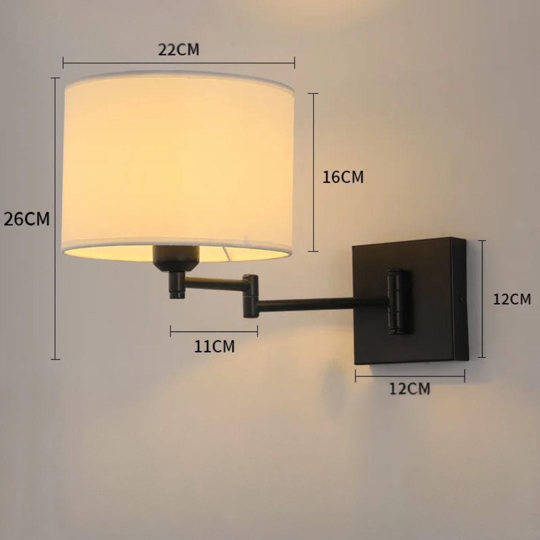 Luminária de Parede com Braço Dobrável e Abajur de Tecido