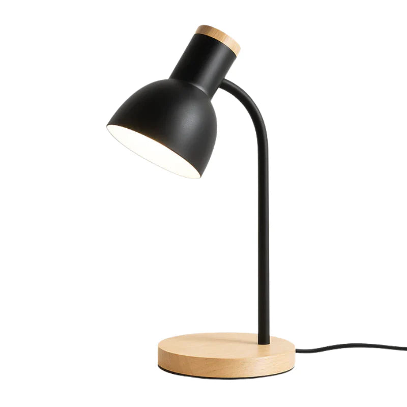 Luminária de Mesa Moderna com Base de Madeira