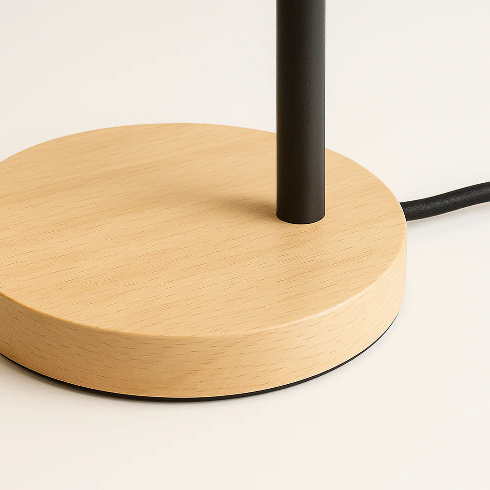 Luminária de Mesa Moderna com Base de Madeira