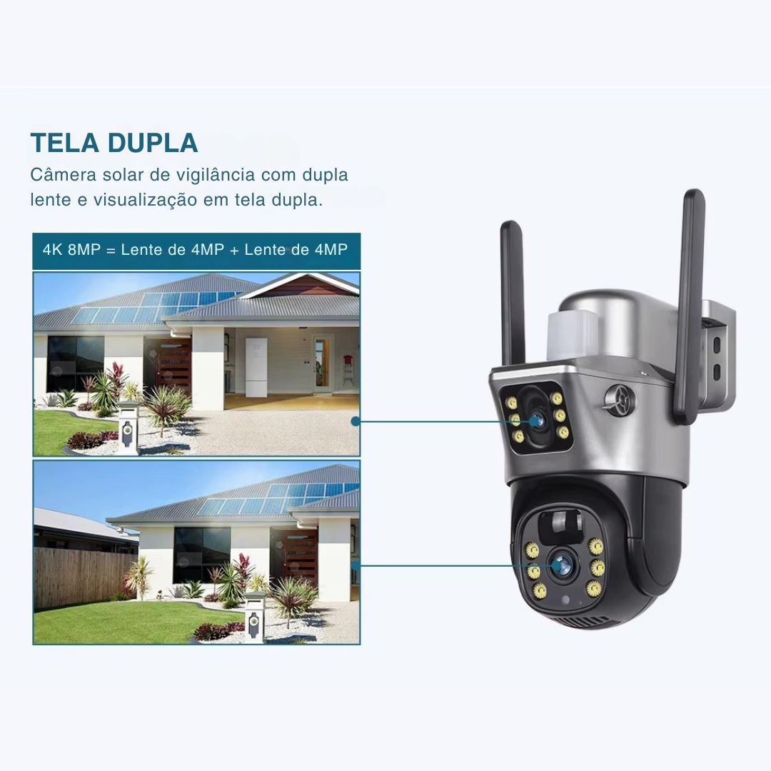 Câmera Solar 4K com Lente Dupla e 4G/WiFi