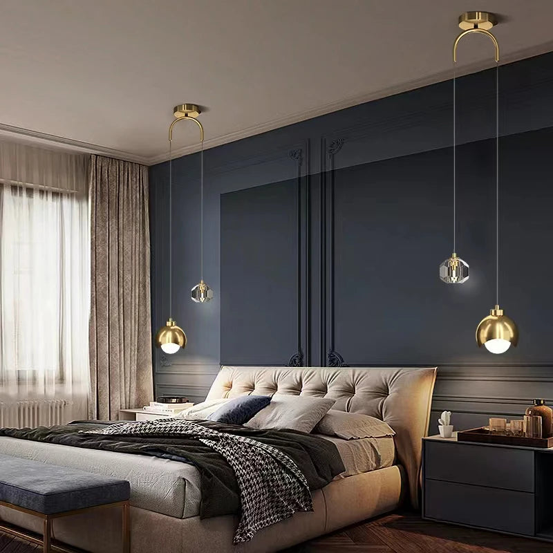 Moderno simples pingente de cristal luz luxo quarto cabeceira pendurado lâmpada nordic minimalista longa linha sala estar decoração casa