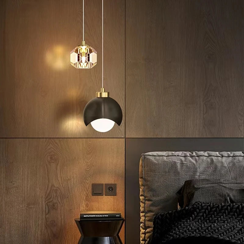 Moderno simples pingente de cristal luz luxo quarto cabeceira pendurado lâmpada nordic minimalista longa linha sala estar decoração casa
