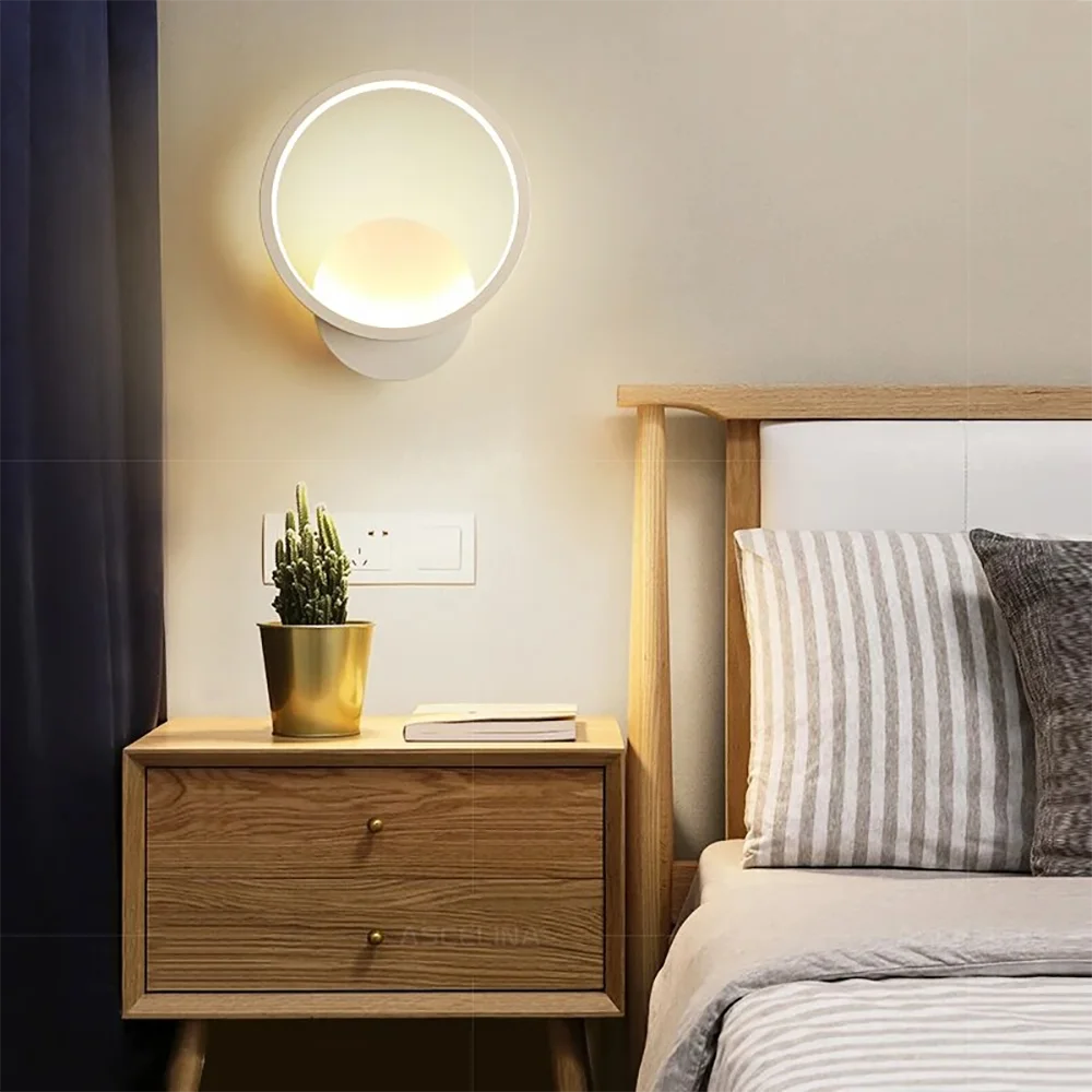 Moderna lâmpada de parede led redonda luz alumínio decoração para casa para cabeceira sala estar corredor estudo starway arandela luminária
