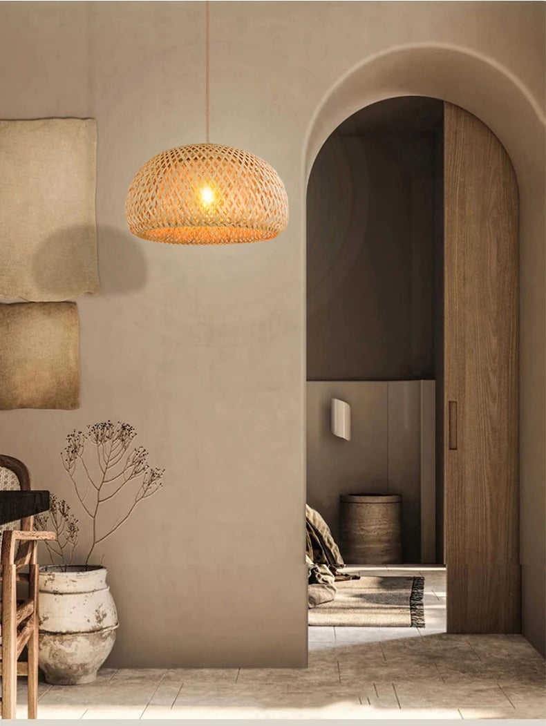 Lanterna de bambu 30cm luminária natural rattan vime e27 led lustres tecidos à mão abajures luminária pendurada luz