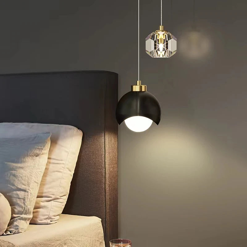 Moderno simples pingente de cristal luz luxo quarto cabeceira pendurado lâmpada nordic minimalista longa linha sala estar decoração casa