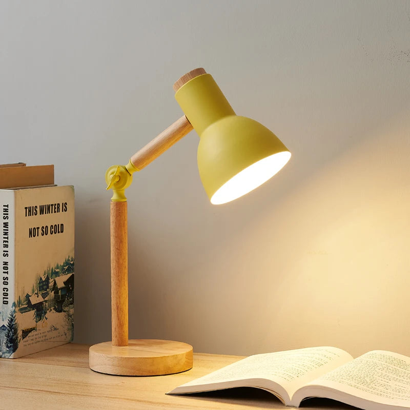 Criativo nórdico candeeiro de mesa arte madeira led volta cabeça simples cabeceira luz/proteção para os olhos leitura & quarto lâmpada estudo