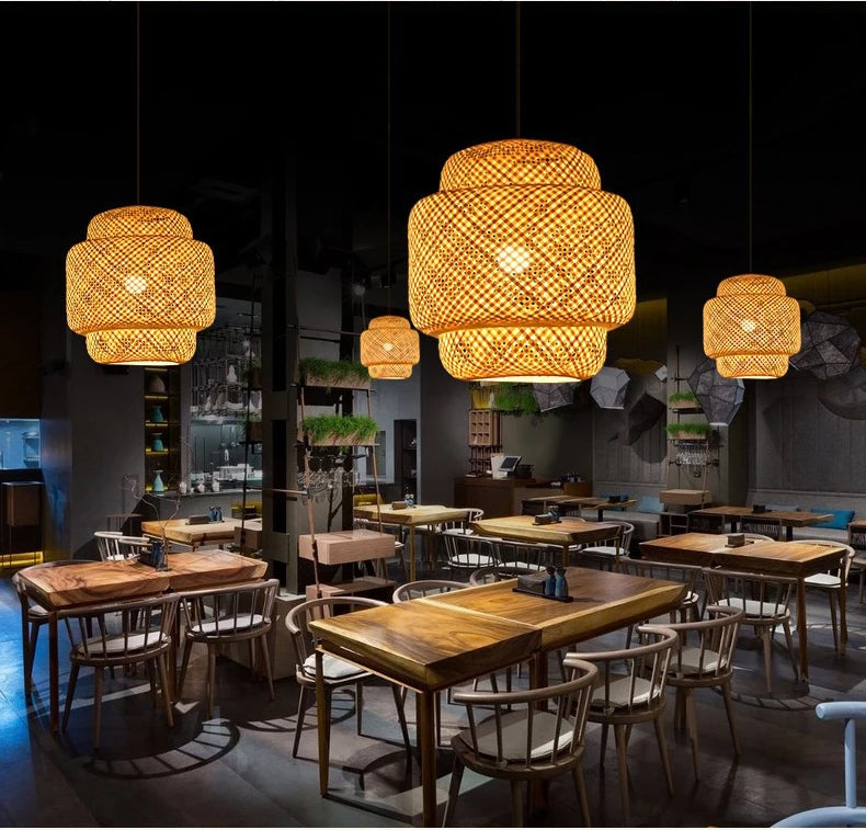 Lanterna de bambu 30cm luminária natural rattan vime e27 led lustres tecidos à mão abajures luminária pendurada luz