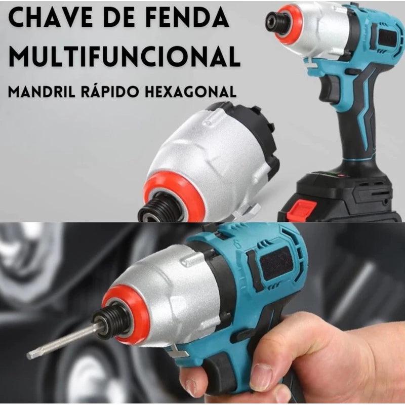 Kit 9 em 1 Multifuncional com Seis Cabeçotes Intercambiáveis – Furadeira, Parafusadeira, Esmerilhadeira, Motosserra, Serra Tico-Tico e Mais - Akada Brasil