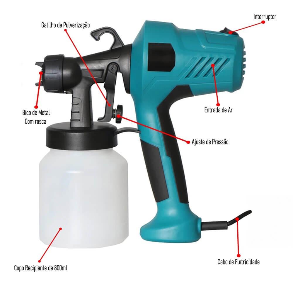 Pistola Elétrica para Pintura 450W com Compressor e Reservatório 800ml - Akada Brasil
