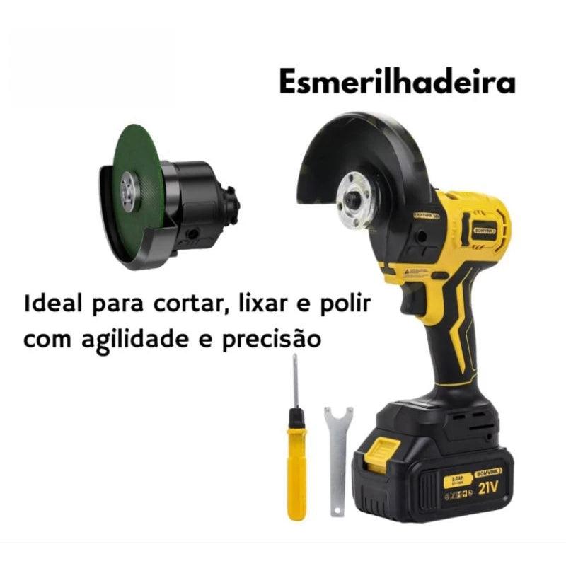 Kit 9 em 1 Multifuncional com Seis Cabeçotes Intercambiáveis – Furadeira, Parafusadeira, Esmerilhadeira, Motosserra, Serra Tico-Tico e Mais - Akada Brasil