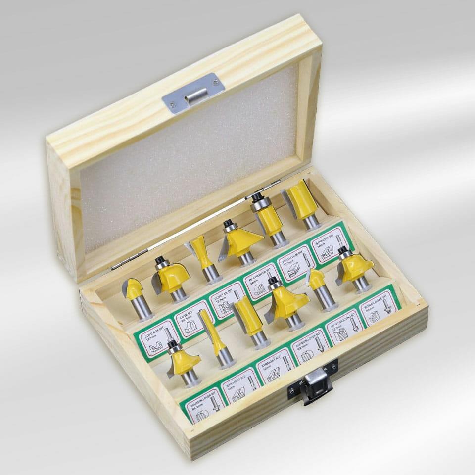 Kit Jogo 12pcs Fresas 8mm para Tupia com Maleta – RouterBox Gold