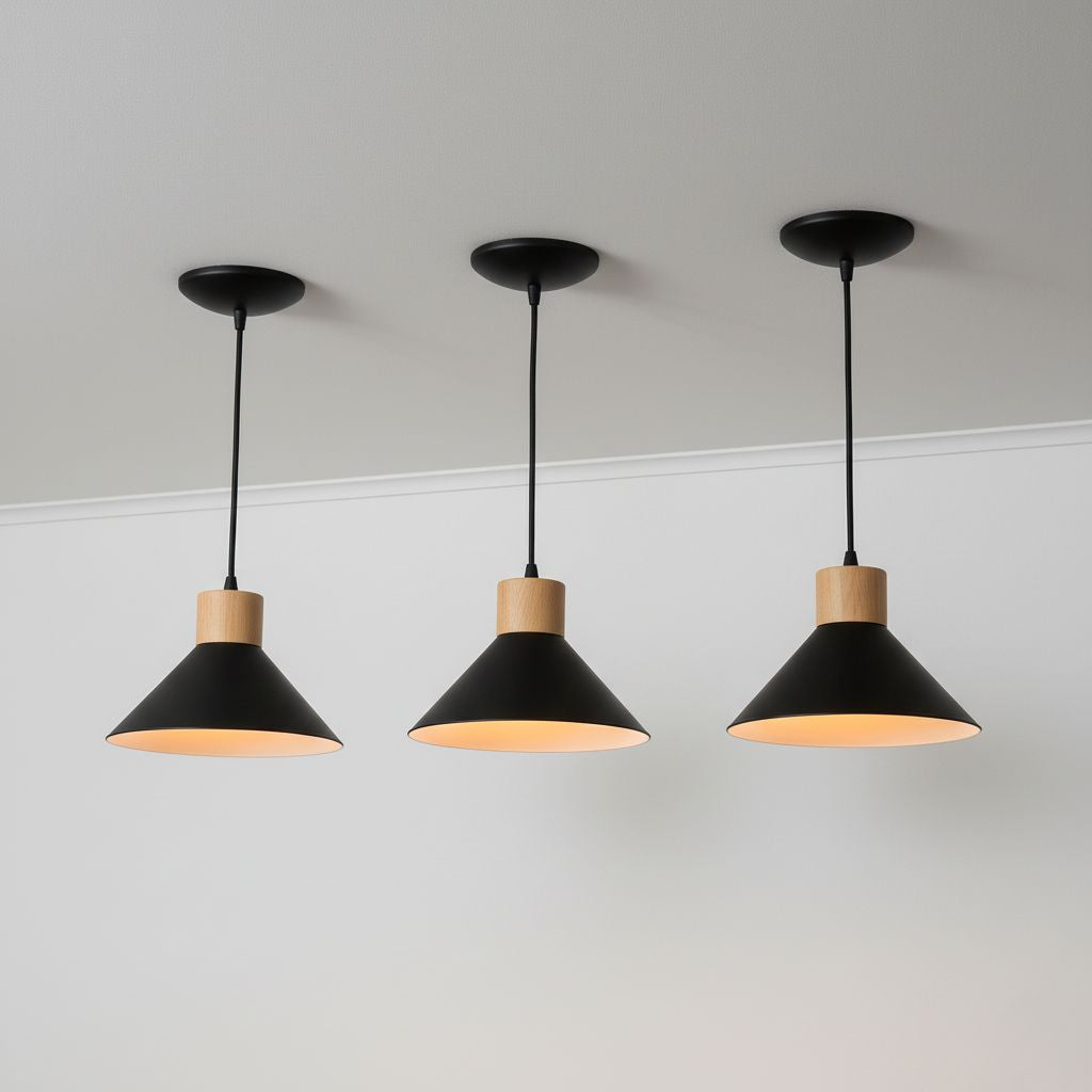 Pendente de Teto Moderno com Detalhe em Madeira - Lighture