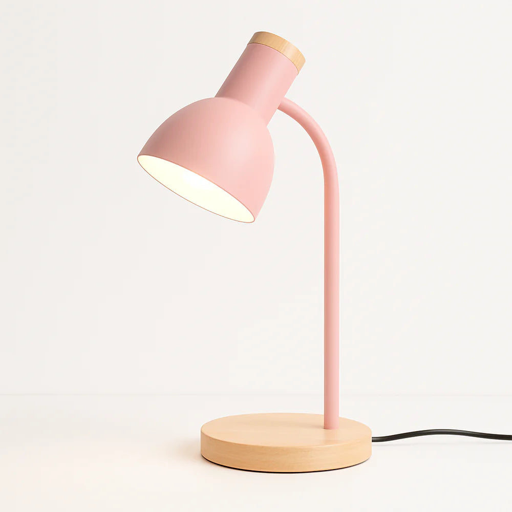 Luminária de Mesa Moderna com Base de Madeira