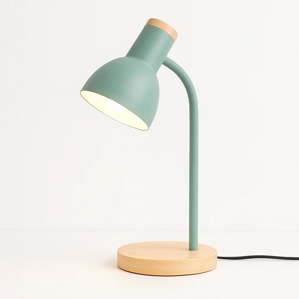 Luminária de Mesa Moderna com Base de Madeira