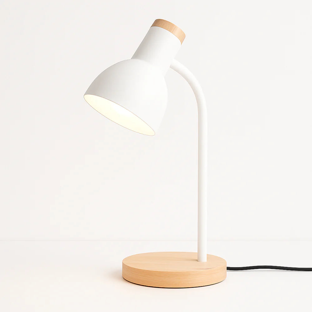 Luminária de Mesa Moderna com Base de Madeira