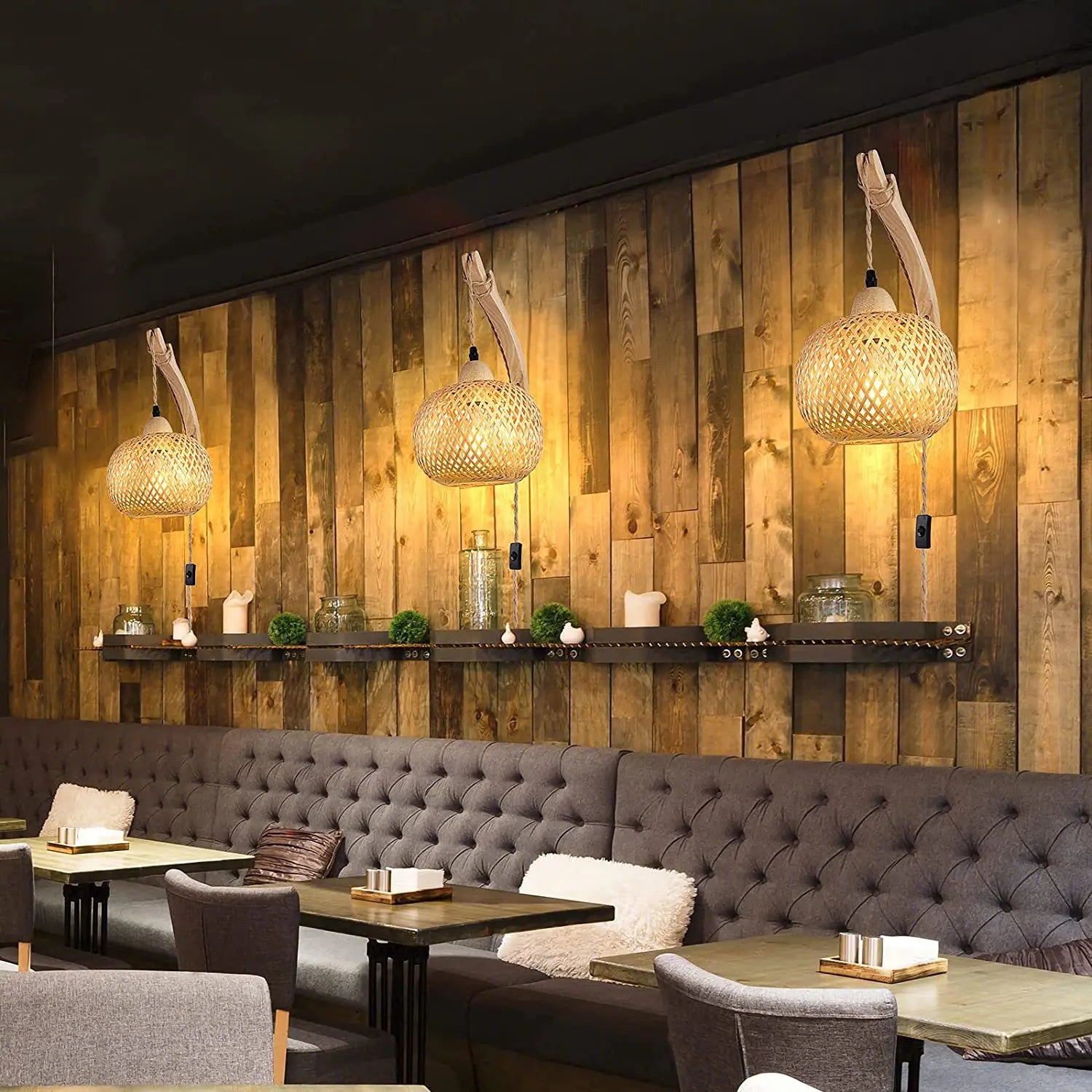 Lanterna de bambu lâmpada de parede natural rattan vime e27 lustres mão-tecido decoração do quarto de bambu abajures luminárias de parede