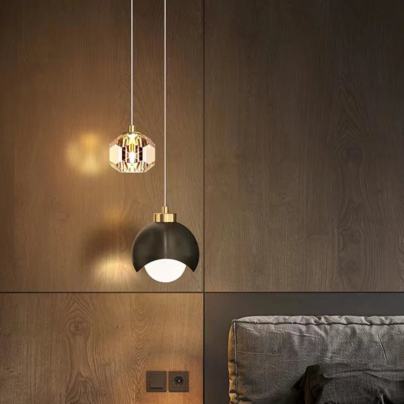Moderno simples pingente de cristal luz luxo quarto cabeceira pendurado lâmpada nordic minimalista longa linha sala estar decoração casa