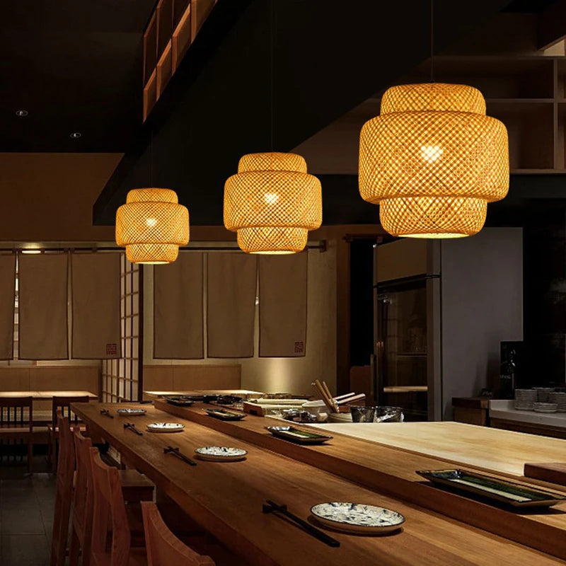 Lanterna de bambu 30cm luminária natural rattan vime e27 led lustres tecidos à mão abajures luminária pendurada luz
