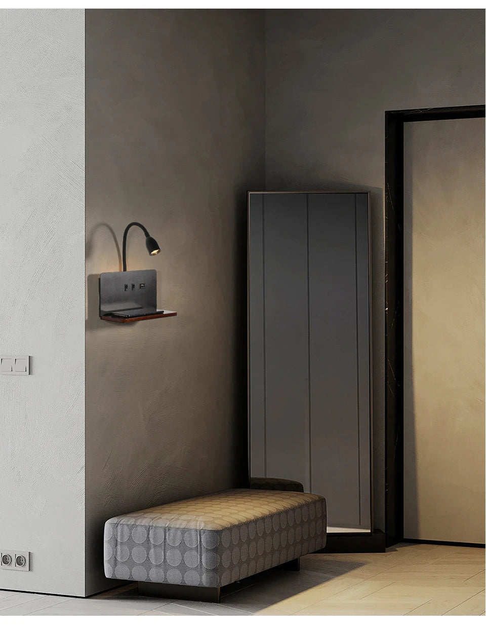 Indoor Lâmpada De Parede LED Com Interface USB E Carregamento Sem Fio Moderna 360 ° Rotatable Luz De Parede Com Interruptor Luzes Da Noite De Cabeceira