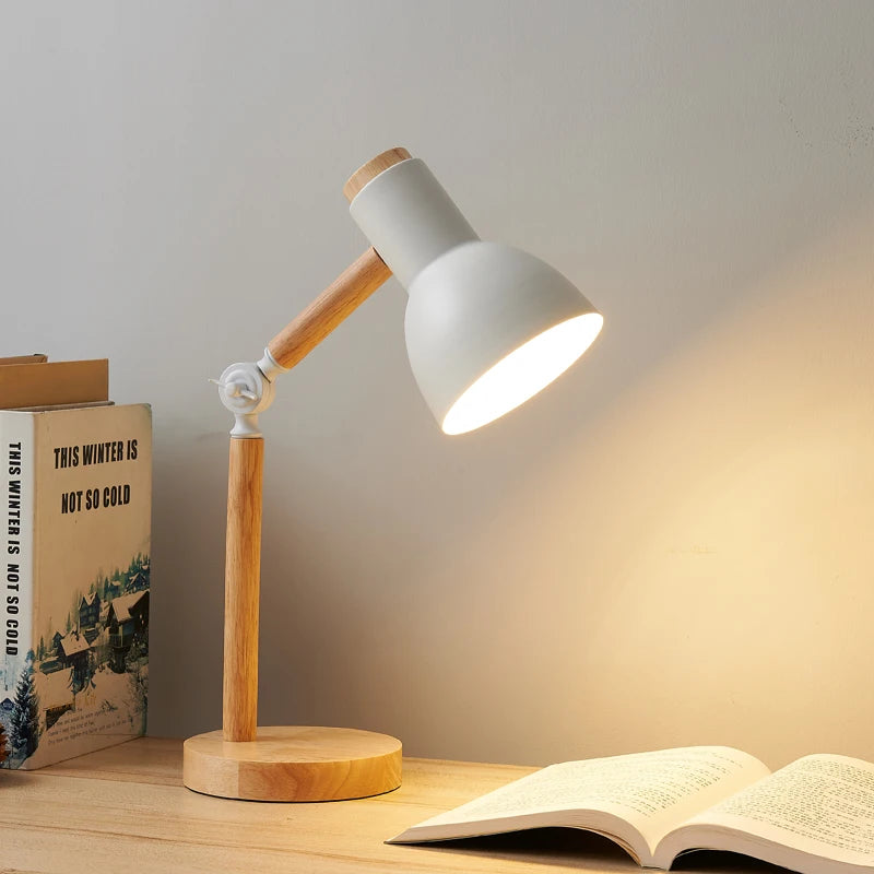 Criativo nórdico candeeiro de mesa arte madeira led volta cabeça simples cabeceira luz/proteção para os olhos leitura & quarto lâmpada estudo