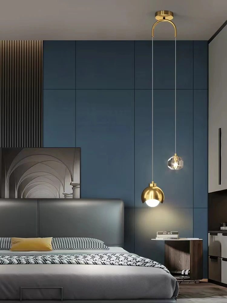 Moderno simples pingente de cristal luz luxo quarto cabeceira pendurado lâmpada nordic minimalista longa linha sala estar decoração casa