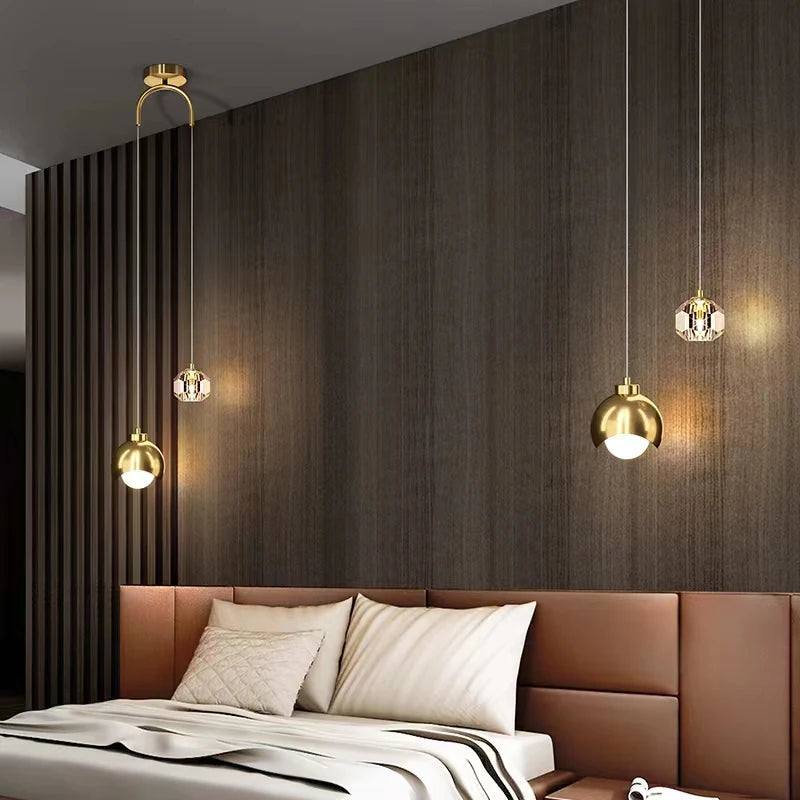 Moderno simples pingente de cristal luz luxo quarto cabeceira pendurado lâmpada nordic minimalista longa linha sala estar decoração casa