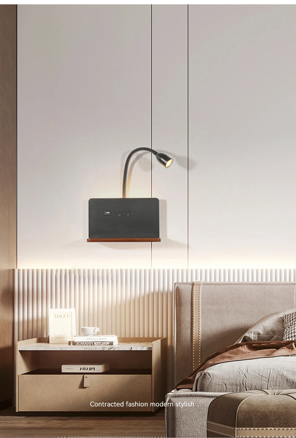 Indoor Lâmpada De Parede LED Com Interface USB E Carregamento Sem Fio Moderna 360 ° Rotatable Luz De Parede Com Interruptor Luzes Da Noite De Cabeceira