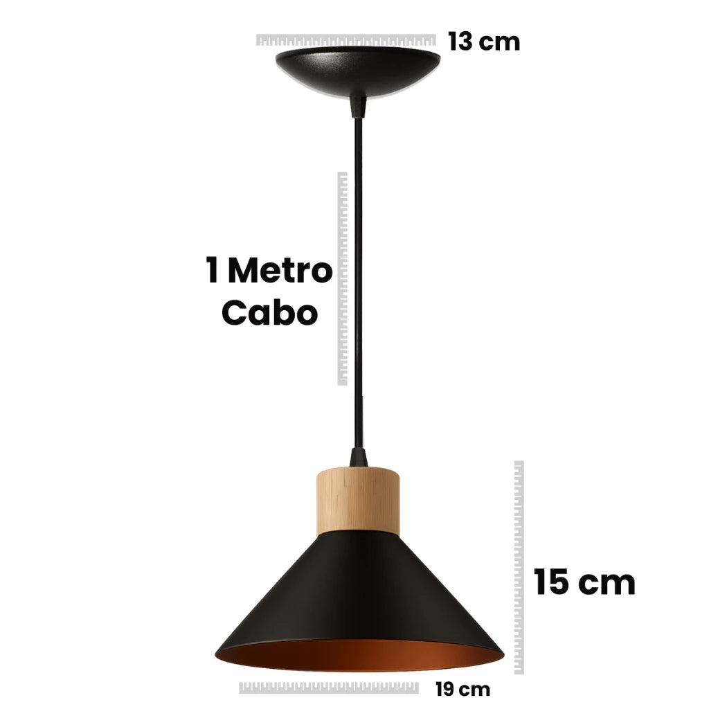 Pendente de Teto Moderno com Detalhe em Madeira - Lighture