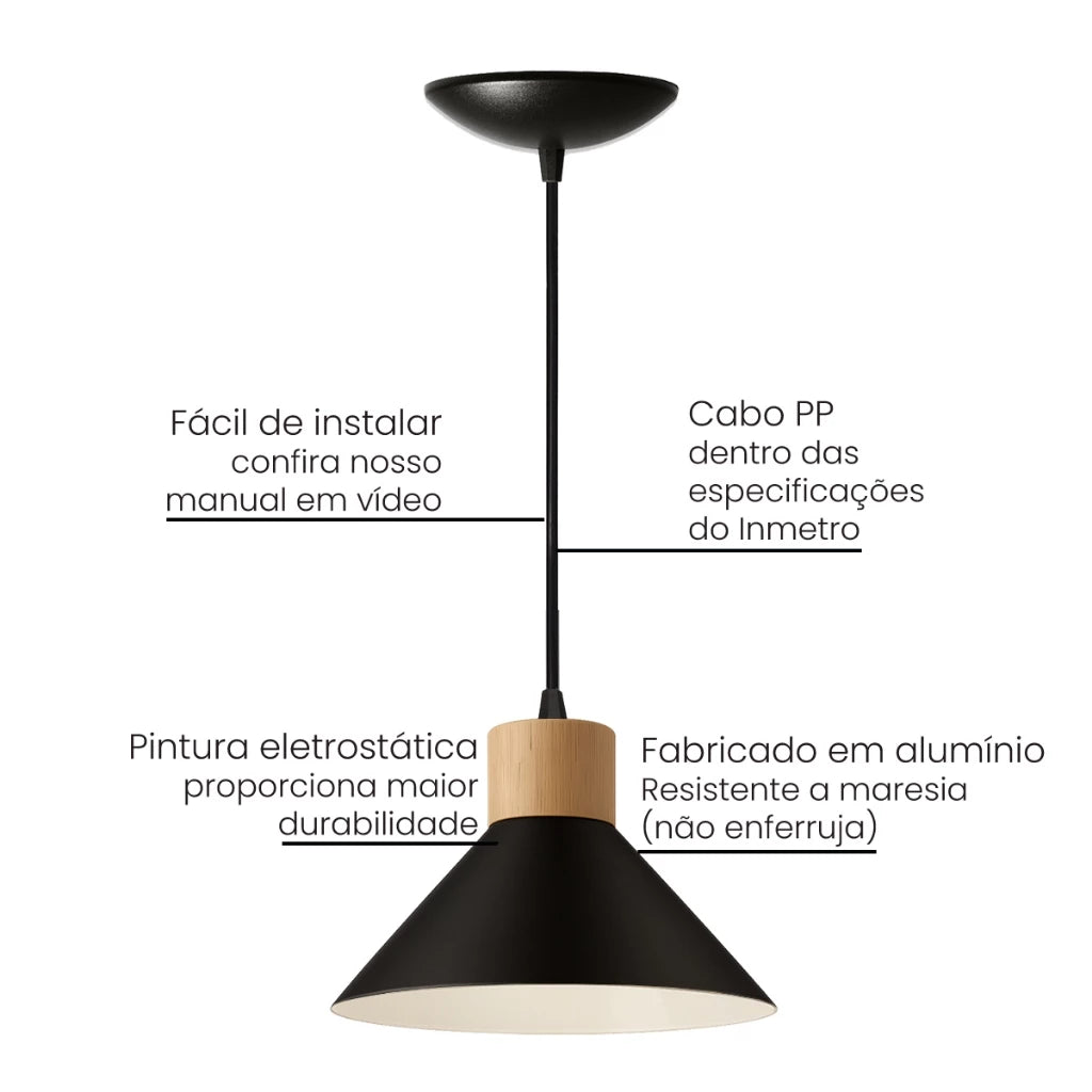 Pendente de Teto Moderno com Detalhe em Madeira - Lighture