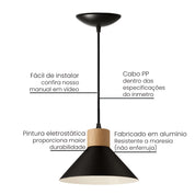 Pendente de Teto Moderno com Detalhe em Madeira - Lighture