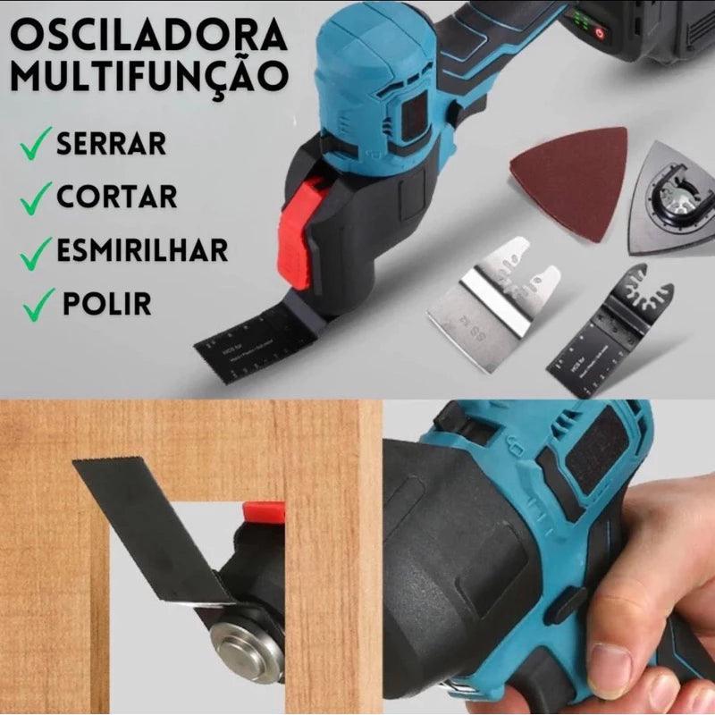 Kit 9 em 1 Multifuncional com Seis Cabeçotes Intercambiáveis – Furadeira, Parafusadeira, Esmerilhadeira, Motosserra, Serra Tico - Tico e Mais - Akada Brasil