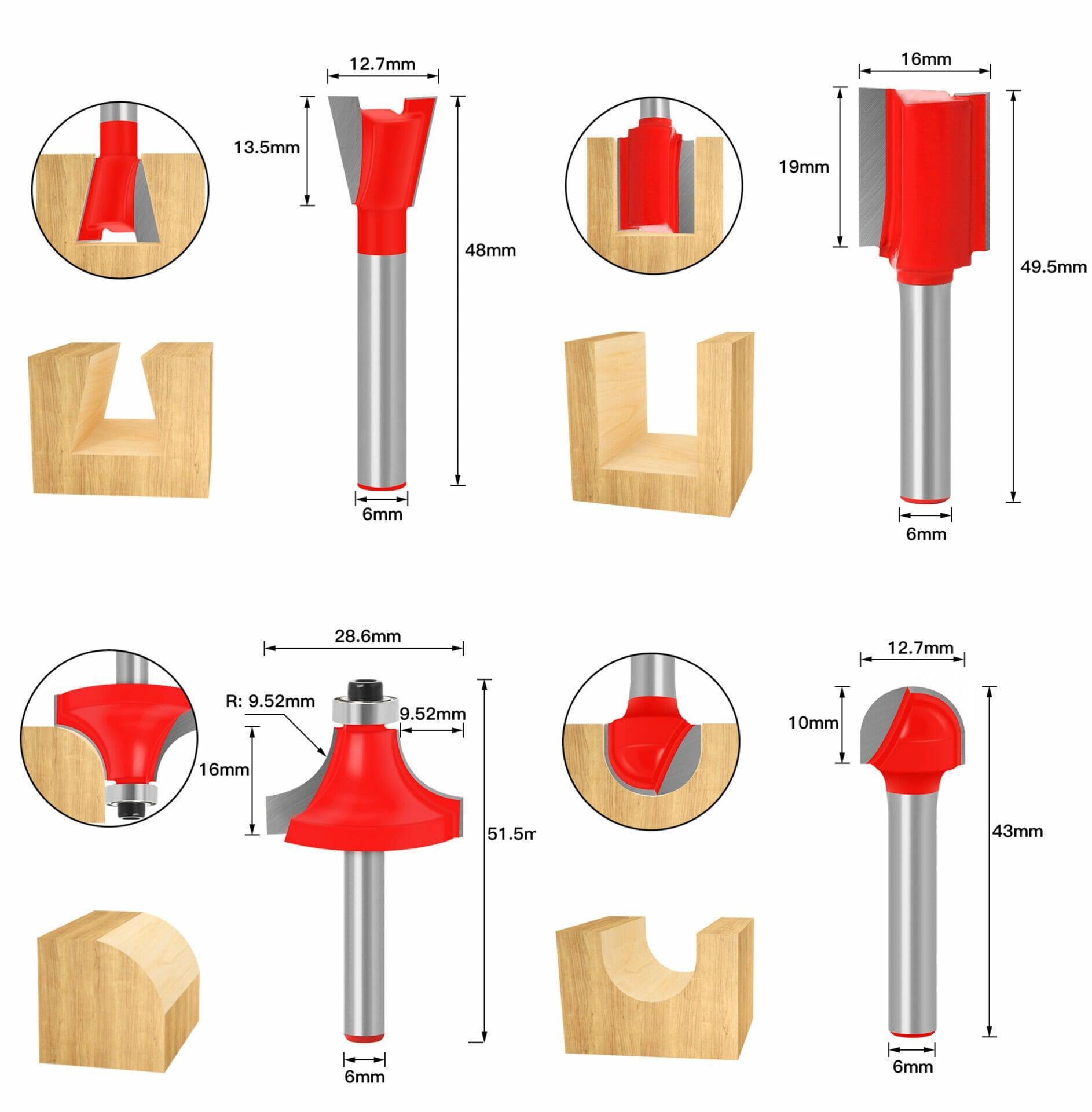 Kit Jogo 12pcs Fresas 6mm para Tupia com Maleta - RouterBox - Akada Brasil