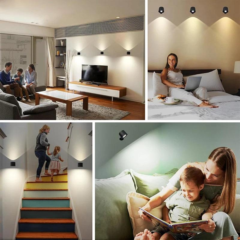 Lâmpada de Parede LED com Iluminação Dupla, Controle Remoto e Rotação 360° - Akada Brasil